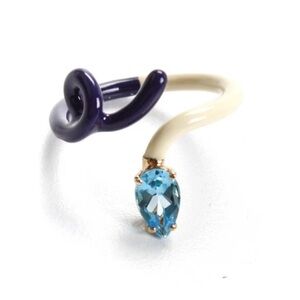 Bea Bongiasca Womens 9K Yellow Gold &  Enamel Blue Topaz Vine Ring Size 7